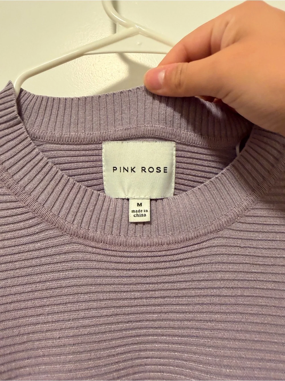 Pink Rose Lavender Ribbed Crewneck Sweater